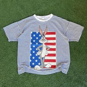 Vintage 90s Bugs Bunny American Flag Looney Tunes Striped T Shirt Medium 1995
